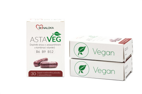 Bonaloka - AstaVeg - veganské kapsle s astaxanthinem, vitaminem B6, B9 a B12